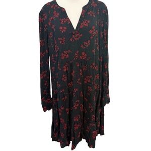 LOFT Black and Red Bishop Sleeve Sundress